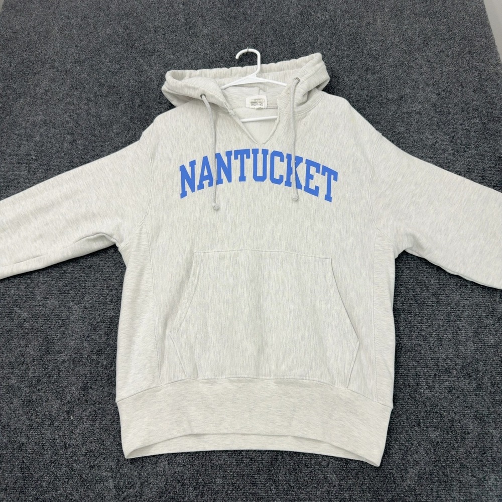 Nantucket Champion Hoodie Mens M Grey Cotton Reverse Weave V-Neck Preppy Casual